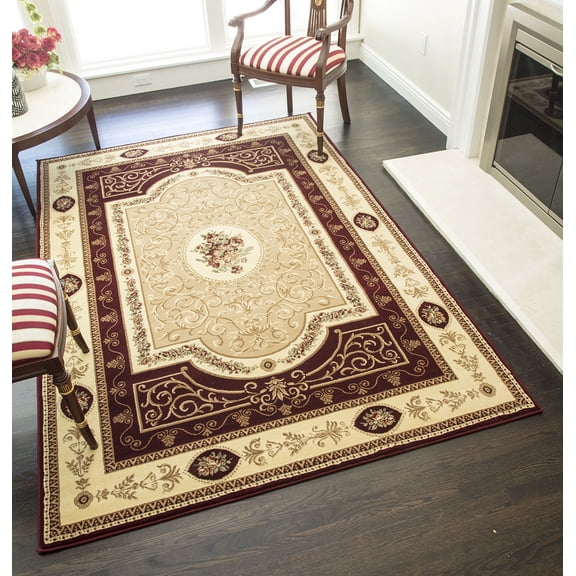 Rugs America Vista 1365-CHR F. Aubusson Cherry European Traditional Red Area Rug, 5'3"x7'10"