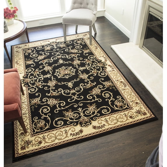 Rugs America Vista 207-BLK Souvanerie Black Floral Traditional Black Area Rug, 2'x2'11"