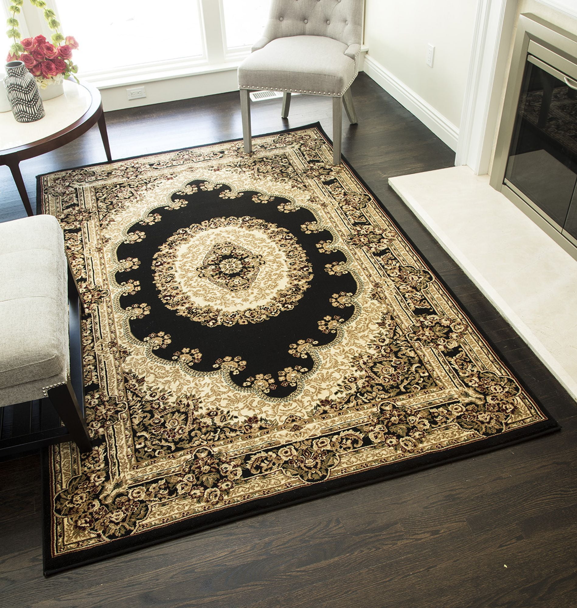 Rugs America Vista 807-BLK Kerman Black Oriental Traditional Black Area Rug, 2'3"x7'10"