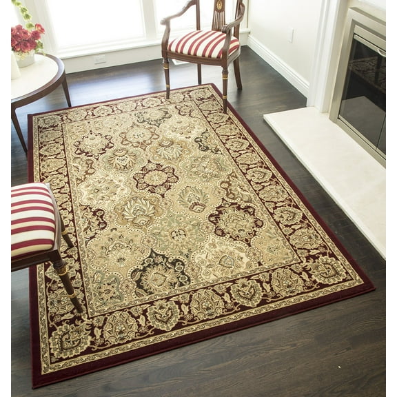 Rugs America Vista P108-CHR Panel Cherry Oriental Traditional Red Area Rug, 5'3"Round