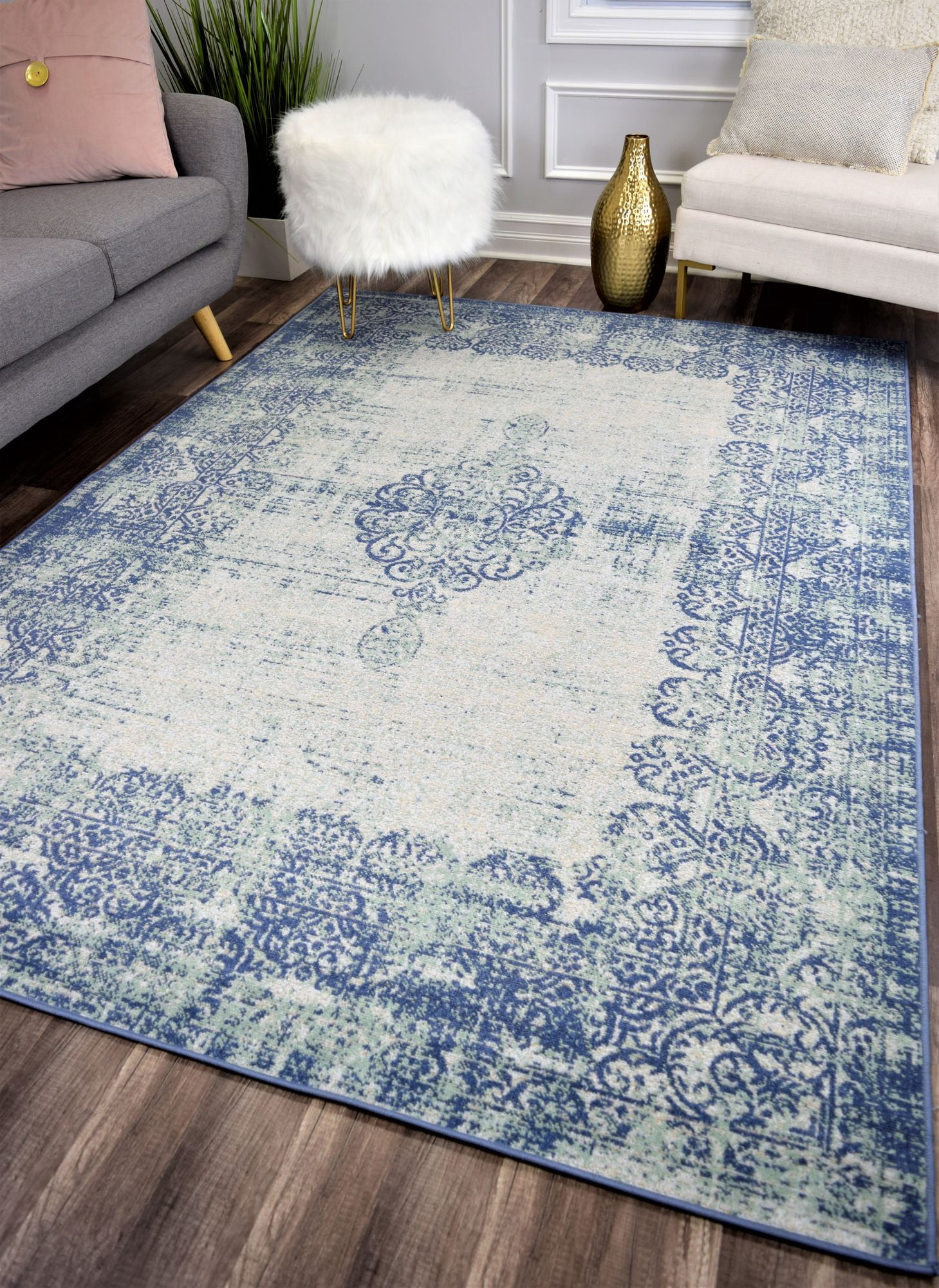 Rugs America Zyra ZL50A Pale Blue Transitional Vintage Area Rug, 5'x7'