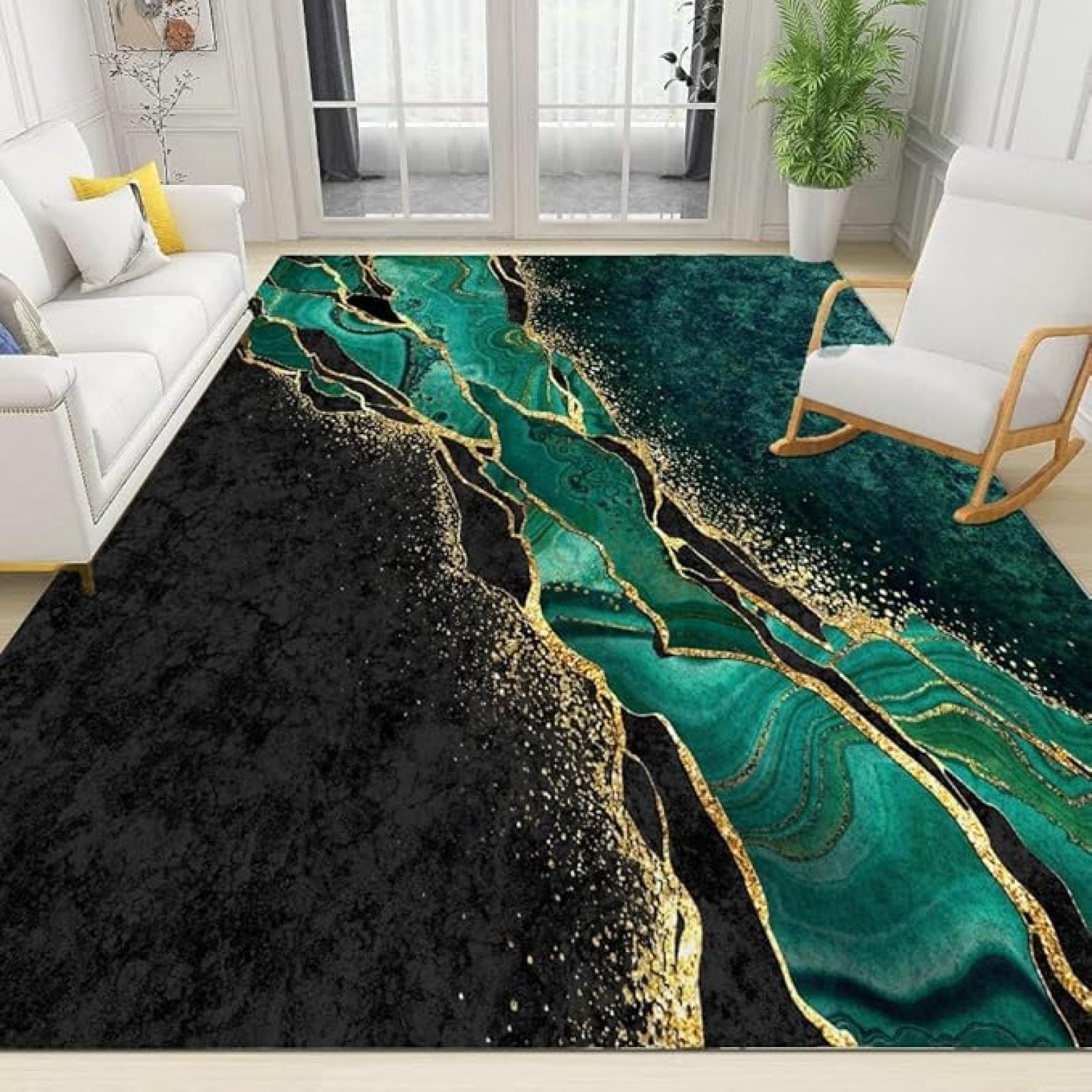 Rugs For Bedroom Abstract Black Marble Conference Room Carpet, Green ...