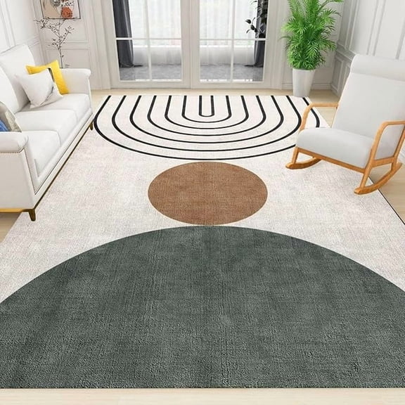 Rugs For Bedroom Dark Green Semicircle Medieval Room Carpet, Modern Minimalist Abstract Arched Stripes Kids Room Rug With Non Slip Backing For Under Kitchen Table Living Room Dorm 5' x 7'