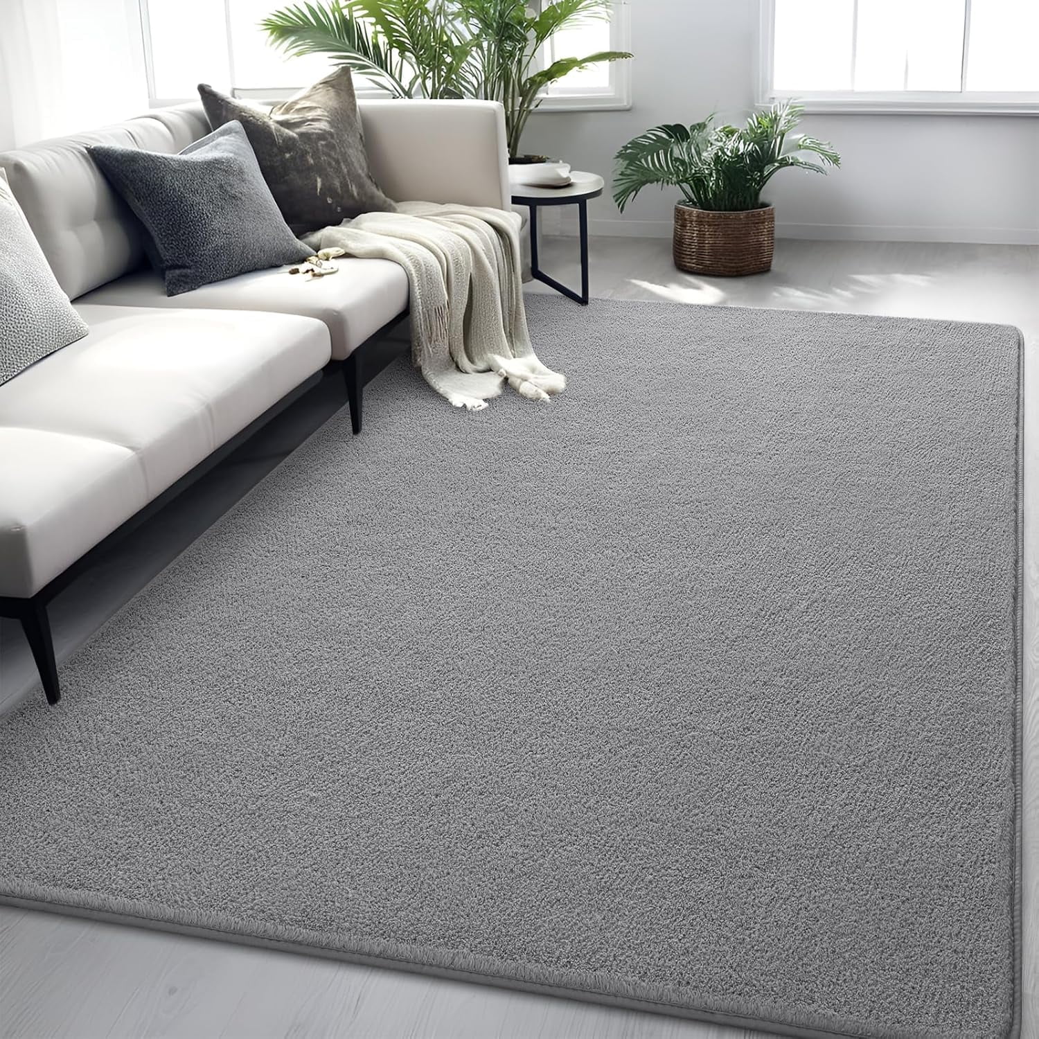 Rugs for Bedroom Living Room, 4x6 ft Grey Area Rug, Washable Memory ...