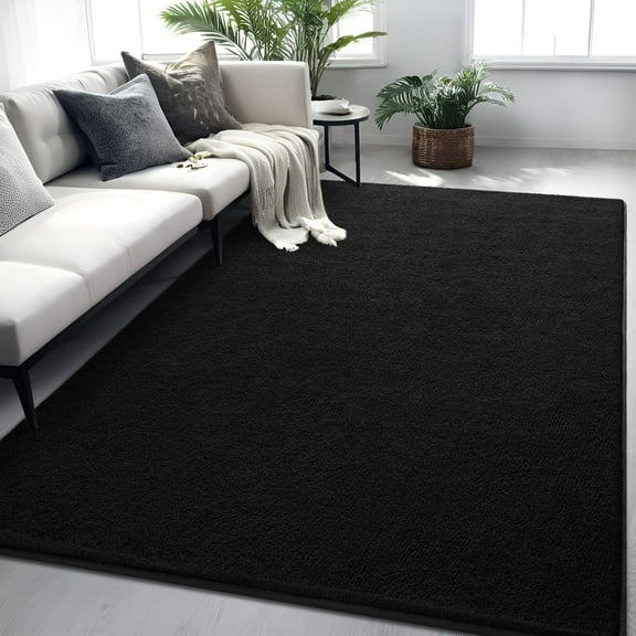 Rugs for Bedroom Living Room, 4x6 ft Black Area Rug, Washable Memory Foam Indoor Carpet, Modern Aesthetic Minimalist Non-Slip Carpets for Boys Girls Adults Home Decor