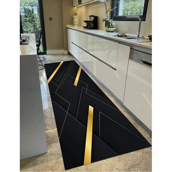 Rugs, Black And Gold Rug, Office Decor Rug, Corridor Rugs, Gift For The Home Rugs, Black Rugs, Modern Rug, Cool Rug, Living Room Rug, 3.3'x6.5' - 100x200 cm