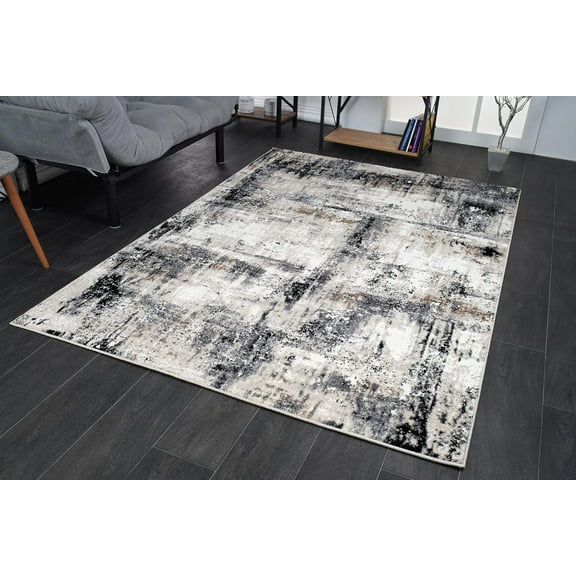 Rugs Black Grey Beige Modern Rustic Design Area Rug | Carpet For Living Room, Bedroom, Kitchen, Dining, Home Office Floor Décor |