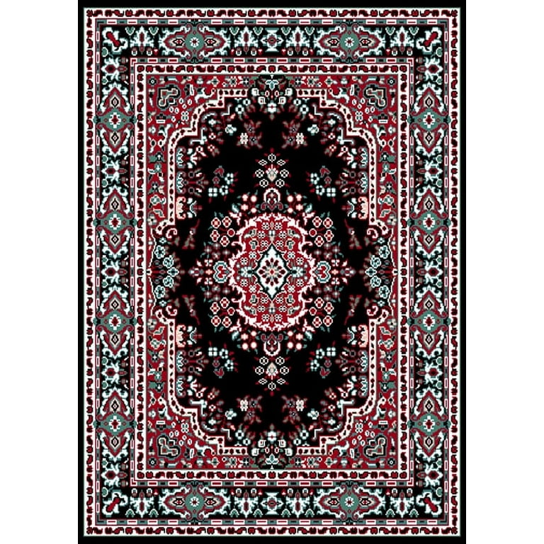 Traditional Area Rug Bordered Medallion Design Persian Oriental