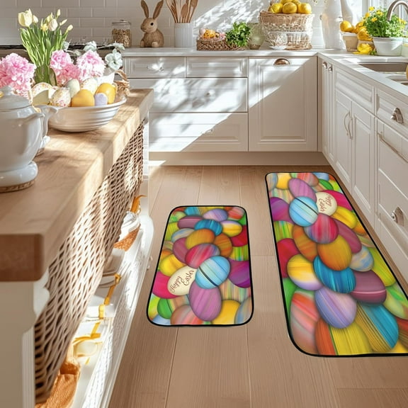 Rugs Clearance! YZEGDCH Easter Kitchen Mat Set of 2 Cute Easter Non Slip Kitchen Mats for Hallway Laundry Room 17"x30"+17"x47"