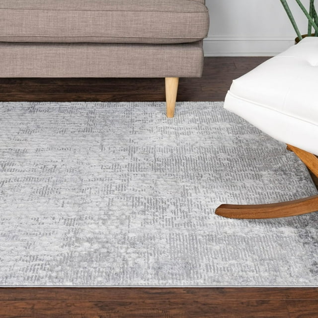 Rugs.Com Caspian Collection Area Rug – 8' x 10' Gray Low-Pile Rug Perfect For Living Rooms, Large Dining Rooms, Open Floorplans