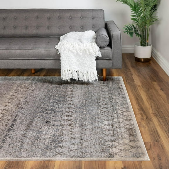 Rugs.Com Caspian Collection Area Rug ‚Äì 9' x 12' Gray Low-Pile Rug Perfect For Living Rooms, Large Dining Rooms, Open Floorplans