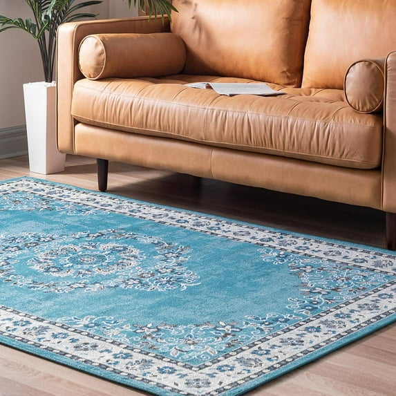 Rugs.Com Lucerne Collection Area Rug – 4' x 6' Blue Low-Pile Rug Perfect For Entryways, Kitchens, Breakfast Nooks, Accent Pieces