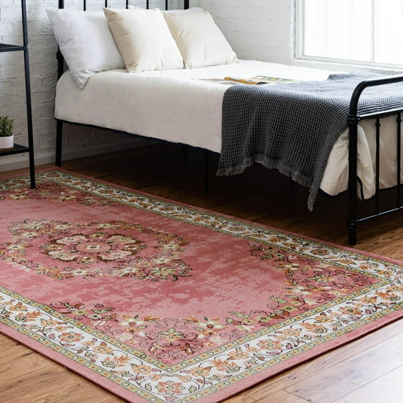 Rugs.Com Lucerne Collection Area Rug – 4' x 6' Rose Low-Pile Rug Perfect For Entryways, Kitchens, Breakfast Nooks, Accent Pieces