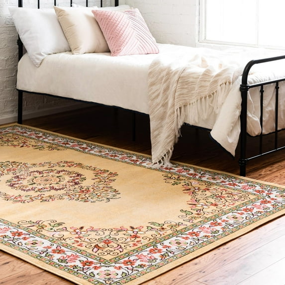 Rugs.Com Lucerne Collection Area Rug – 8' x 10' Yellow Low-Pile Rug Perfect For Living Rooms, Large Dining Rooms, Open Floorplans
