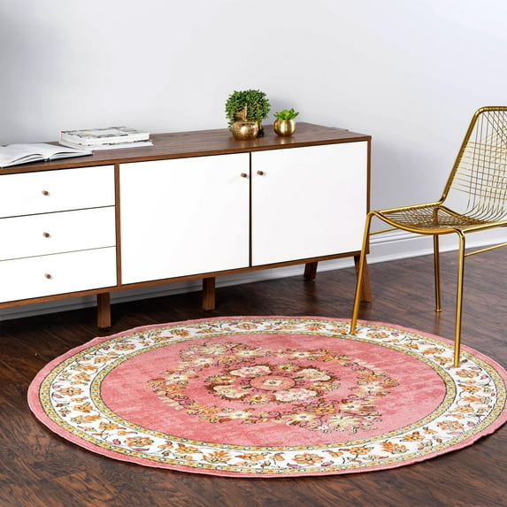 Rugs.Com Lucerne Collection Round Rug – 5 Ft Round Rose Low-Pile Rug Perfect For Kitchens, Dining Rooms