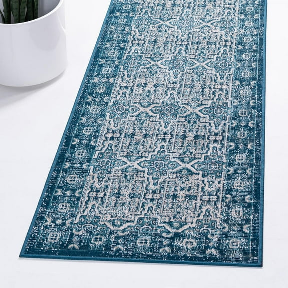 Rugs.Com Lucerne Collection Runner Rug ‚Äì 10 Ft Runner Blue Low-Pile Rug Perfect For Hallways, Entryways