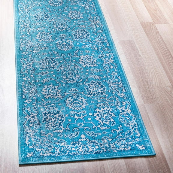 Rugs.Com Lucerne Collection Runner Rug ‚Äì 6 Ft Runner Blue Low-Pile Rug Perfect For Hallways, Entryways
