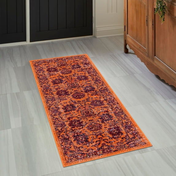 Rugs.Com Lucerne Collection Runner Rug – 6 Ft Runner Orange Low-Pile Rug Perfect For Hallways, Entryways