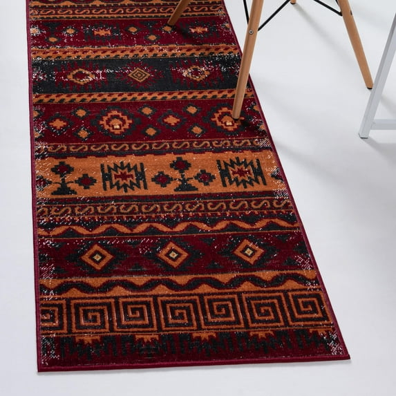 Rugs.Com Lucerne Collection Runner Rug – 6 Ft Runner Rust Red Low-Pile Rug Perfect For Hallways, Entryways