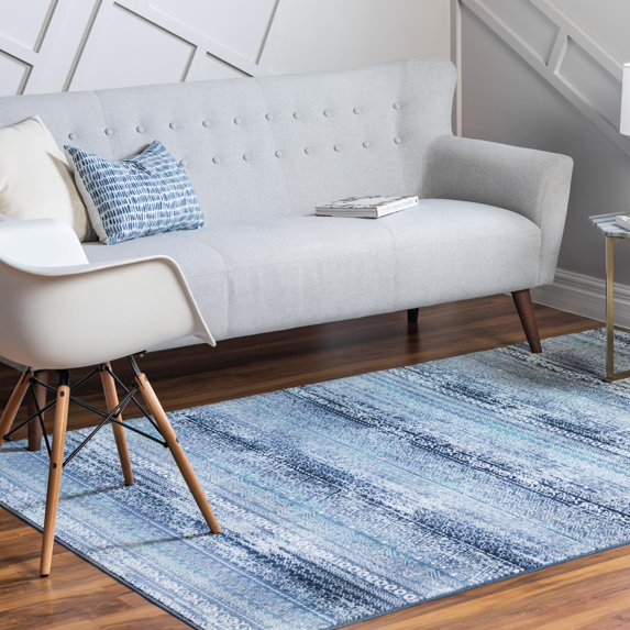 Rugs.Com Malibu Collection Area Rug – 8' x 10' Blue Low-Pile Rug Perfect For Living Rooms, Large Dining Rooms, Open Floorplans