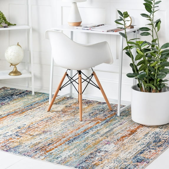 Rugs.Com Malibu Collection Area Rug – 8' x 10' Multi Low-Pile Rug Perfect For Living Rooms, Large Dining Rooms, Open Floorplans