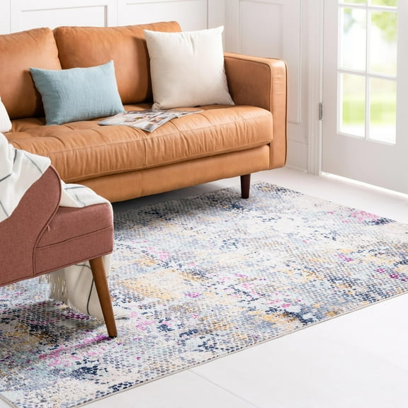 Rugs.Com Malibu Collection Area Rug ‚Äì 8' x 10' Multi Low-Pile Rug Perfect For Living Rooms, Large Dining Rooms, Open Floorplans
