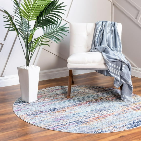 Rugs.Com Malibu Collection Round Rug – 3 Ft Round Multi Low-Pile Rug Perfect For Kitchens, Dining Rooms