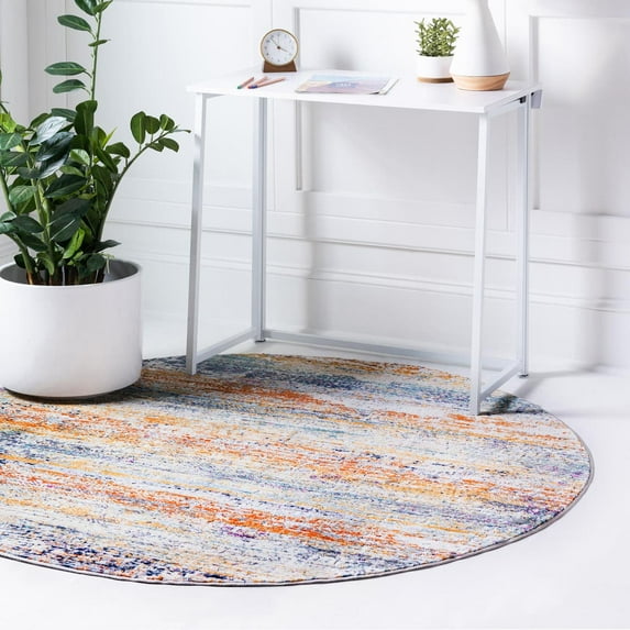 Rugs.Com Malibu Collection Round Rug – 3 Ft Round Multi Low-Pile Rug Perfect For Kitchens, Dining Rooms