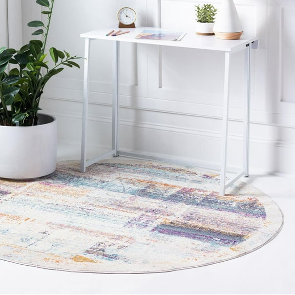 Rugs.Com Malibu Collection Round Rug ‚Äì 5 Ft Round Multi Low-Pile Rug Perfect For Kitchens, Dining Rooms