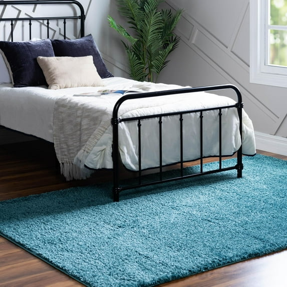 Rugs.Com Soft Solid Shag Collection Area Rug – 6' x 9' Turquoise Shag Rug Perfect For Bedrooms, Dining Rooms, Living Rooms