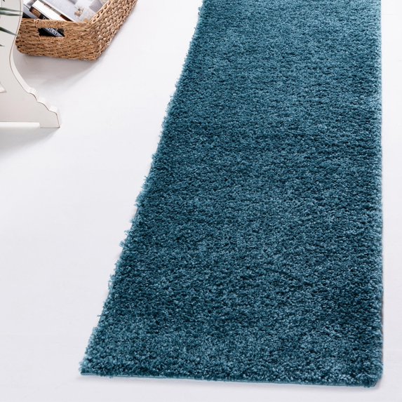 Rugs.Com Soft Solid Shag Collection Runner Rug – 10 Ft Runner Turquoise Shag Rug Perfect For Hallways, Entryways