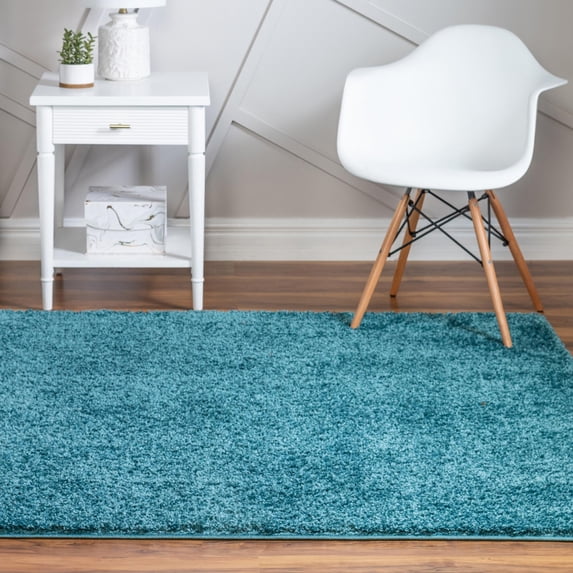 Rugs.Com Soft Solid Shag Collection Runner Rug – 4 Ft Square Turquoise Shag Rug Perfect For Hallways, Entryways