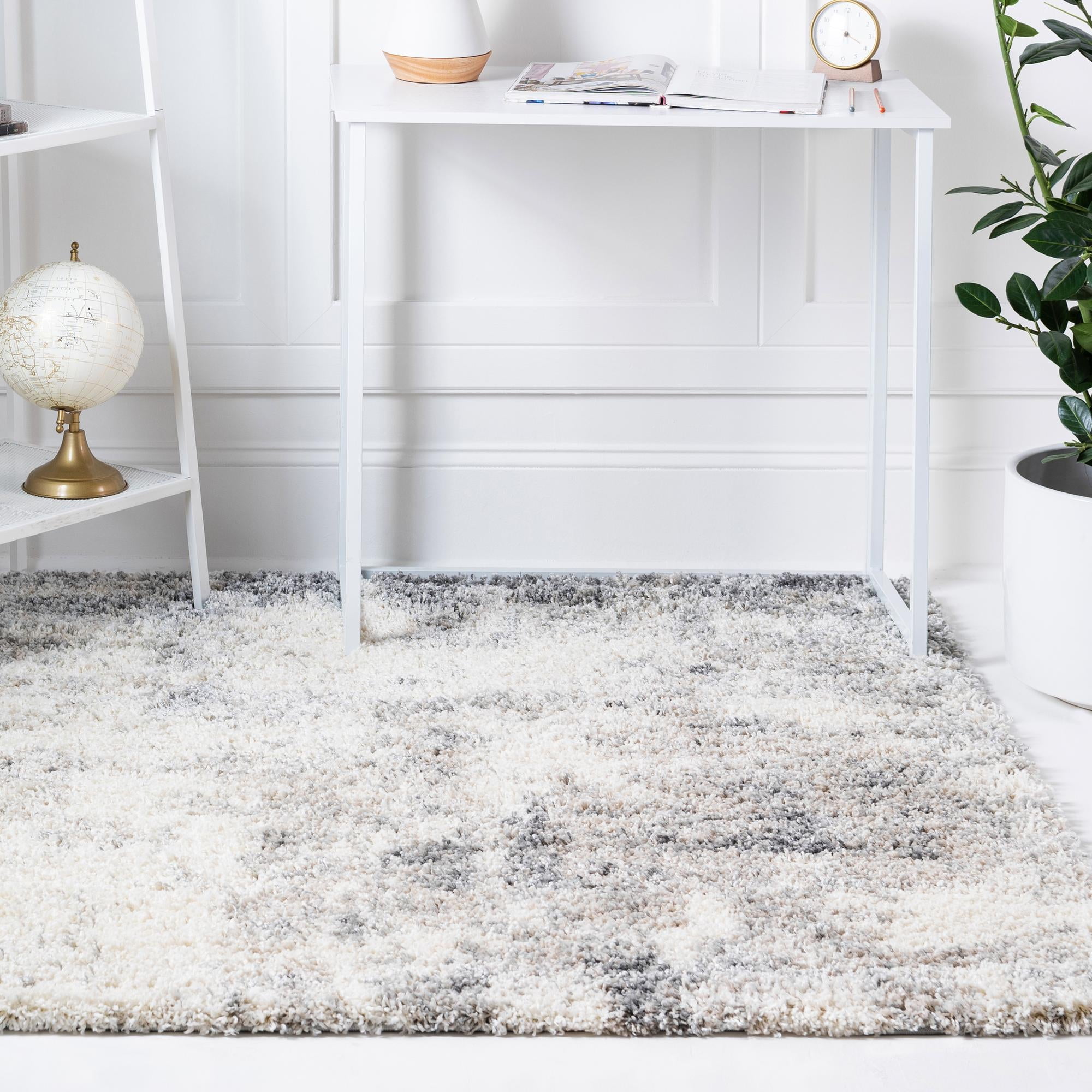 Pebble Gray Abstract Shag Square Rug with Jute Backing