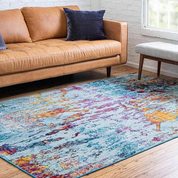 Rugs.Com Starlight Collection Transitional Abstract Area Rug – Blue 4' X 6' Rug Perfect For Entryways, Bedrooms, Living Rooms And More