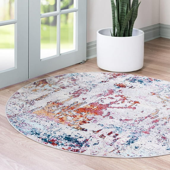 Rugs.Com Starlight Collection Transitional Abstract Round Rug – Multicolor 7' X 7' Rug Perfect For Dining Rooms, Breakfast Nooks, Kitchens And More