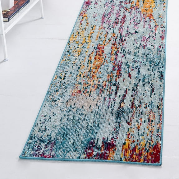 Rugs.Com Starlight Collection Transitional Abstract Runner Rug ‚Äì Blue 2' X 6' Rug Perfect For Hallways, Living Rooms, Bedrooms And More