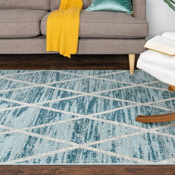 Rugs.Com Starlight Collection Transitional Lattice Area Rug – Light Blue 5' X 8' Rug Perfect For Living Rooms, Bedrooms, Dining Rooms And More