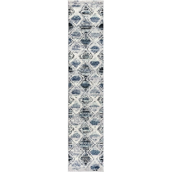 Rugs.Com Tagine Collection Rug – 10 Ft Runner Blue Gray Medium-Pile Rug Perfect For Living Rooms, Kitchens, Entryways