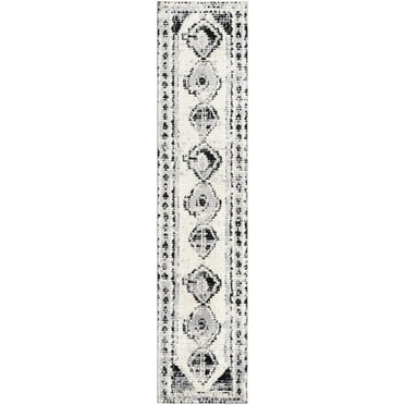 Rugs.Com Tagine Collection Rug – 12 Ft Runner Black And White Medium-Pile Rug Perfect For Living Rooms, Kitchens, Entryways