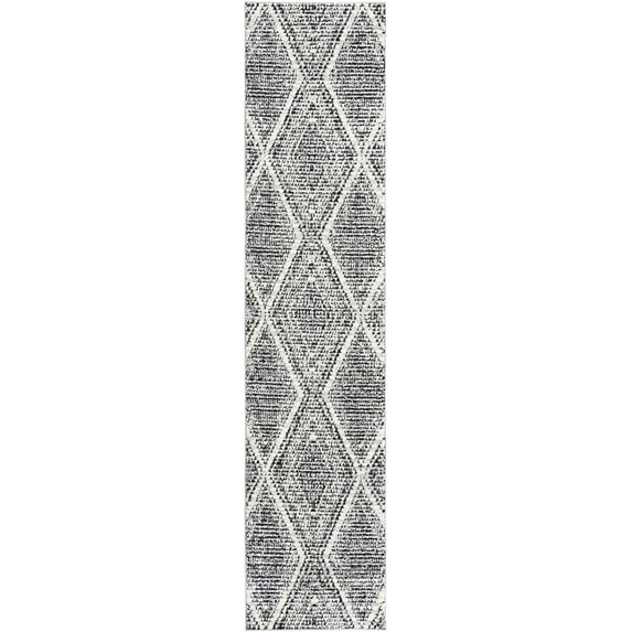 Rugs.Com Tagine Collection Rug – 12 Ft Runner Black And White Medium-Pile Rug Perfect For Living Rooms, Kitchens, Entryways
