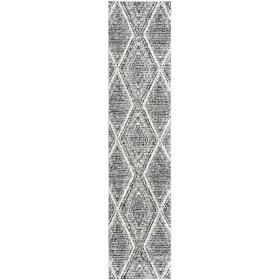 Rugs.Com Tagine Collection Rug – 12 Ft Runner Black And White Medium-Pile Rug Perfect For Living Rooms, Kitchens, Entryways