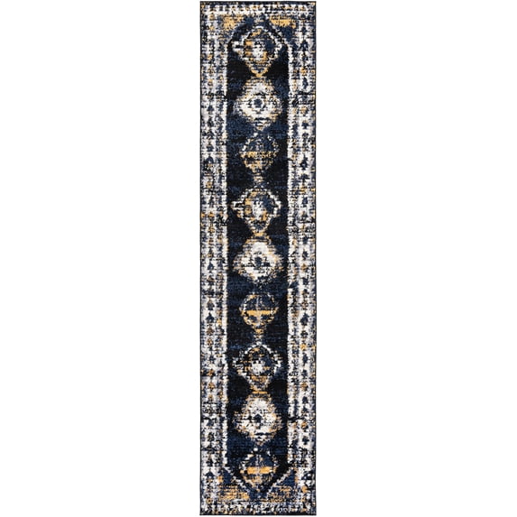 Rugs.Com Tagine Collection Rug – 12 Ft Runner Blue Medium-Pile Rug Perfect For Living Rooms, Kitchens, Entryways