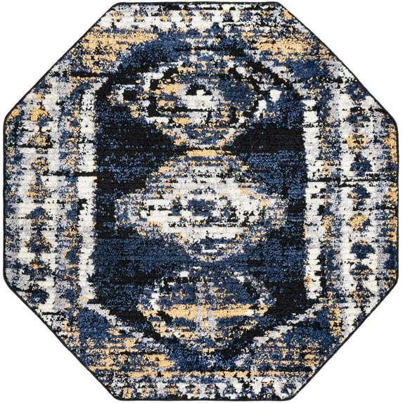 Rugs.Com Tagine Collection Rug – 5 Ft Octagon Blue Medium-Pile Rug Perfect For Living Rooms, Kitchens, Entryways