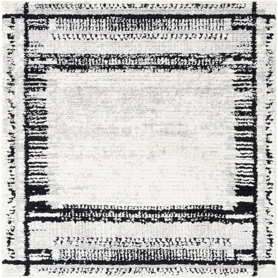 Rugs.Com Tagine Collection Rug – 5 Ft Square Black And White Medium-Pile Rug Perfect For Living Rooms, Kitchens, Entryways