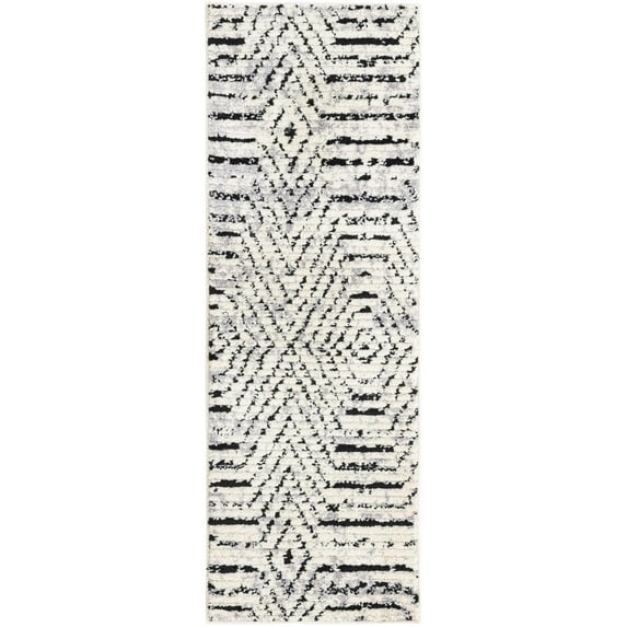 Rugs.Com Tagine Collection Rug – 6 Ft Runner Black And White Medium-Pile Rug Perfect For Living Rooms, Kitchens, Entryways