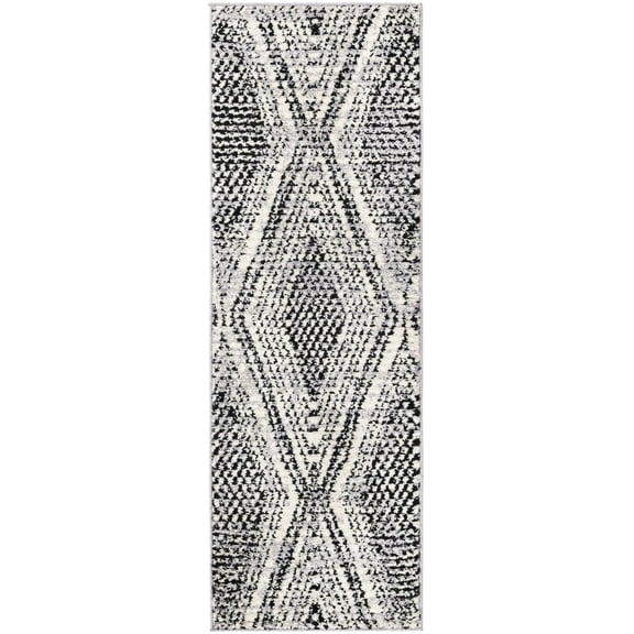 Rugs.Com Tagine Collection Rug – 6 Ft Runner Black And White Medium-Pile Rug Perfect For Living Rooms, Kitchens, Entryways