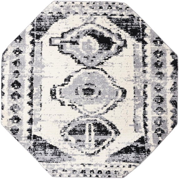 Rugs.Com Tagine Collection Rug – 8 Ft Octagon Black And White Medium-Pile Rug Perfect For Living Rooms, Kitchens, Entryways