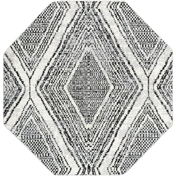 Rugs.Com Tagine Collection Rug – 8 Ft Octagon Black And White Medium-Pile Rug Perfect For Living Rooms, Kitchens, Entryways
