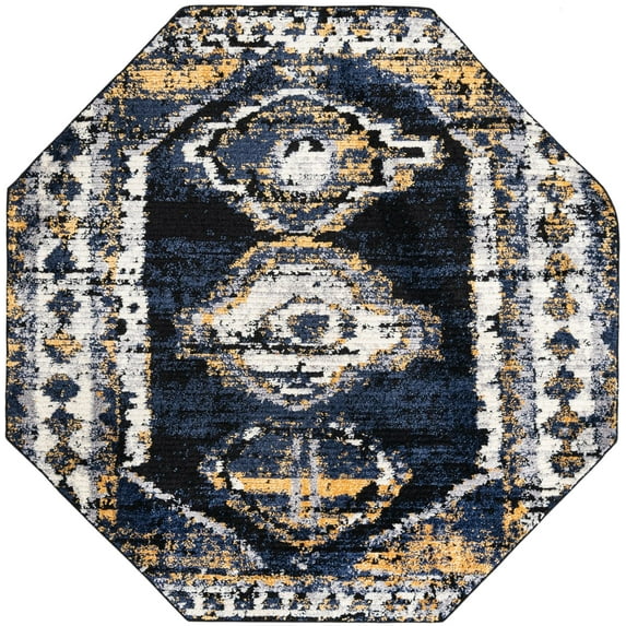 Rugs.Com Tagine Collection Rug – 8 Ft Octagon Blue Medium-Pile Rug Perfect For Living Rooms, Kitchens, Entryways