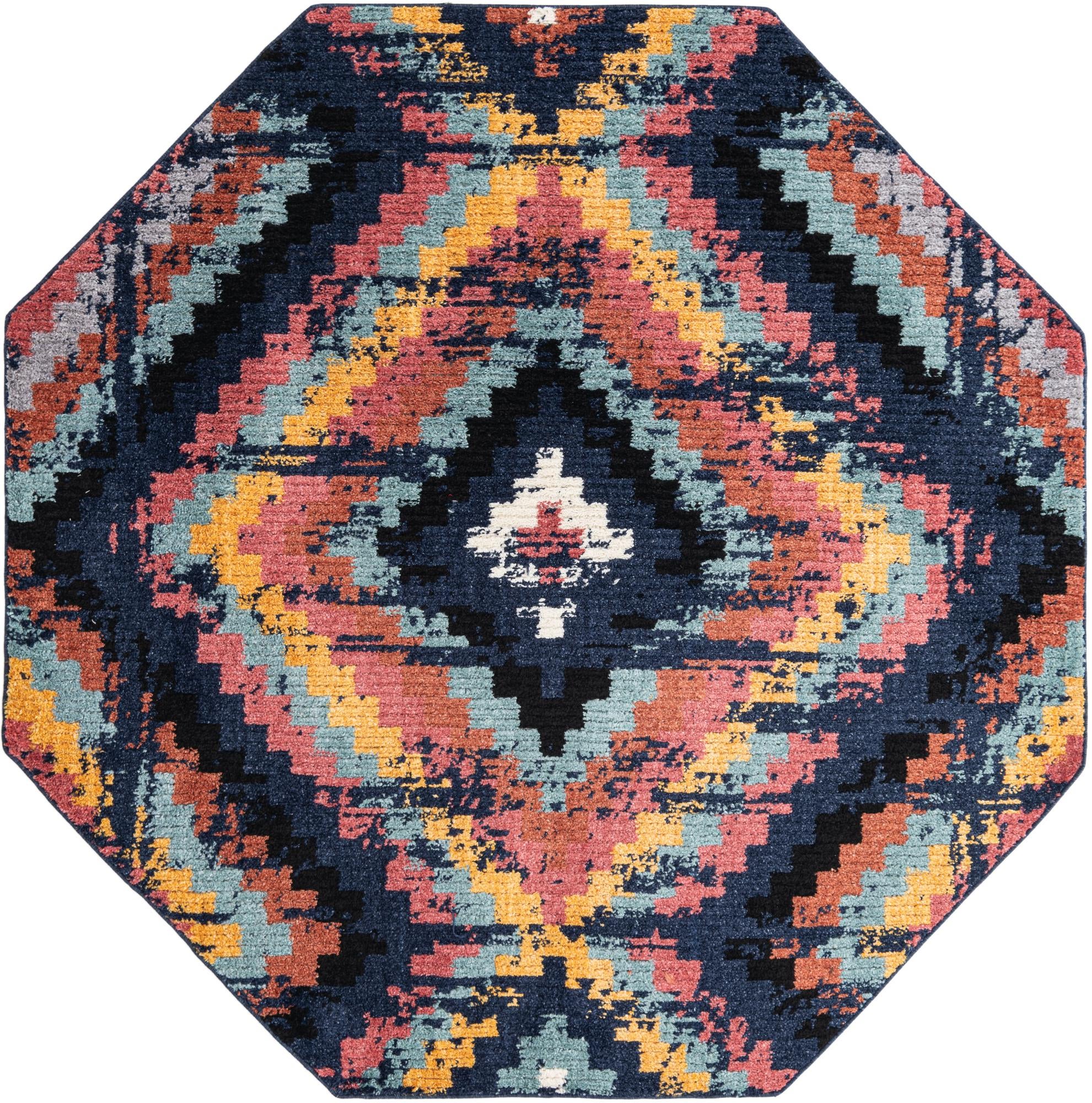 Rugs.Com Tagine Collection Rug – 8 Ft Octagon Blue Medium-Pile Rug ...